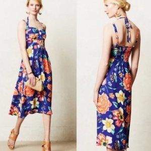 Anthropologie Moulinette Soeurs Annona Dress Blue Floral Silk 2 NWOT